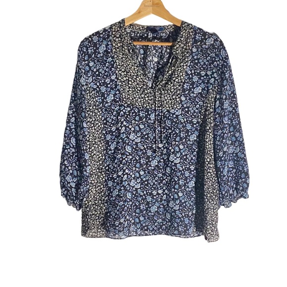 Chaps Bohemian Floral Oversized Sheer Blouse - Picture 1 of 4